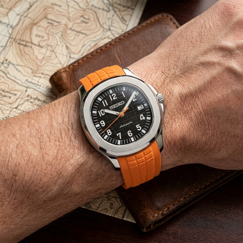 Seikonaut Orange Seiko mod watch – black dial, wrist shot