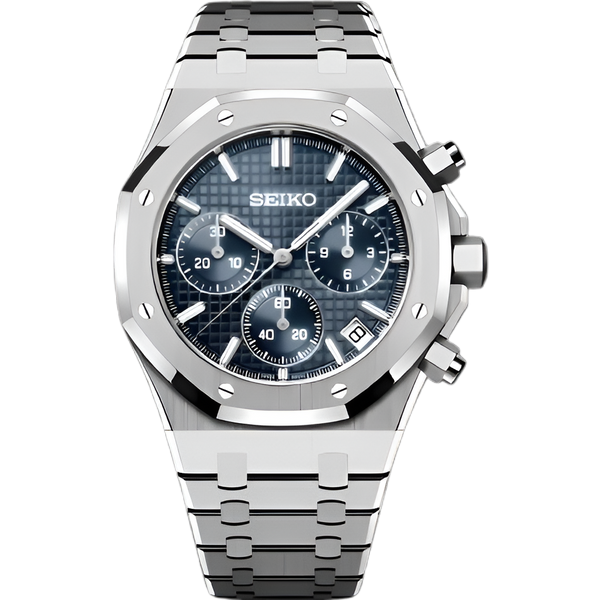Seikoak Chronograph Dark Blue - front dial view | The Golden Mods
