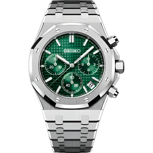 Seikoak Green Chronograph - front dial view | The Golden Mods