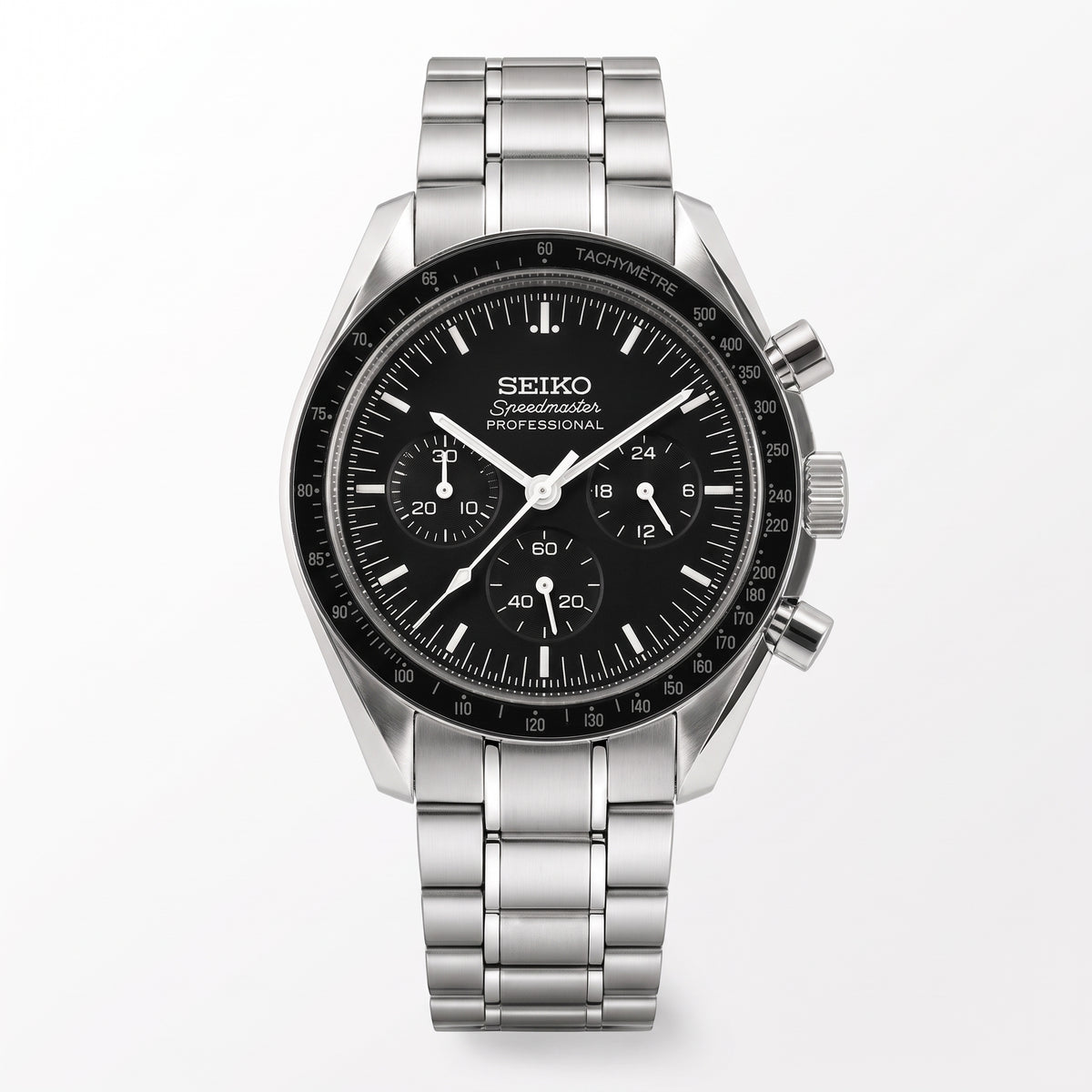 Seikomaster Black Seiko mod watch – black dial, front view