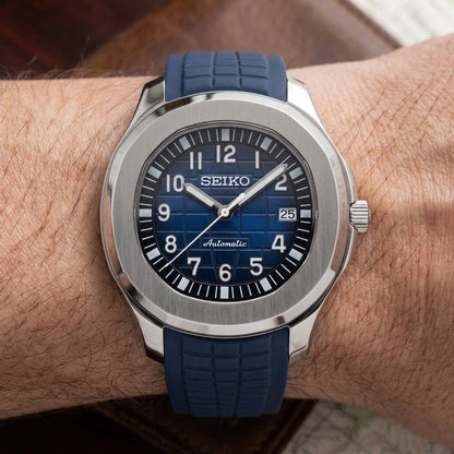 Seikonaut Navy Blue Seiko mod watch – navy blue dial, wrist shot