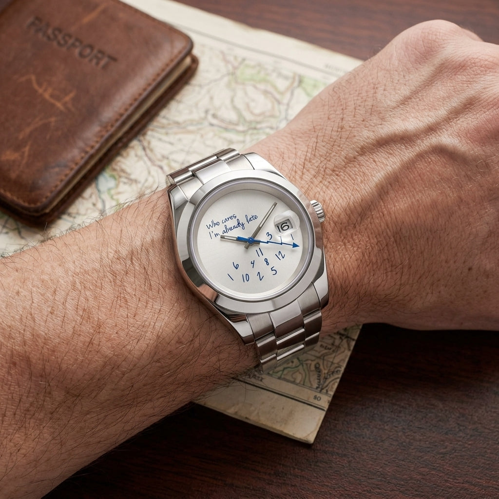 Seikojust Who Cares? Seiko mod watch – white handwritten dial, wrist shot