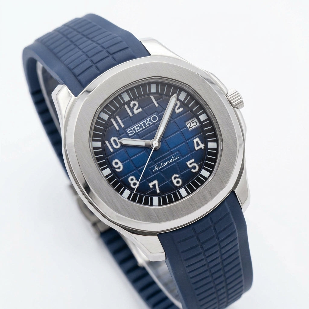 Seikonaut Navy Blue Seiko mod watch – navy blue dial, side view