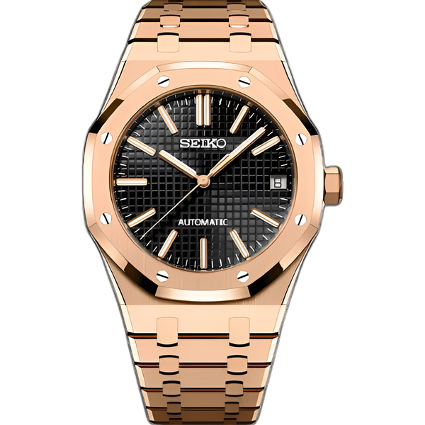 Seikoak Black and Rose Gold - front dial view | The Golden Mods