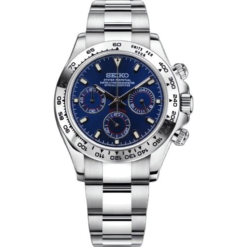 Seitona Silver and Navy Blue - front dial view | The Golden Mods
