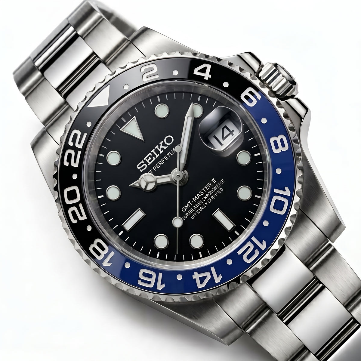 Seikomariner Batman Seiko mod watch side angle | The Golden Mods