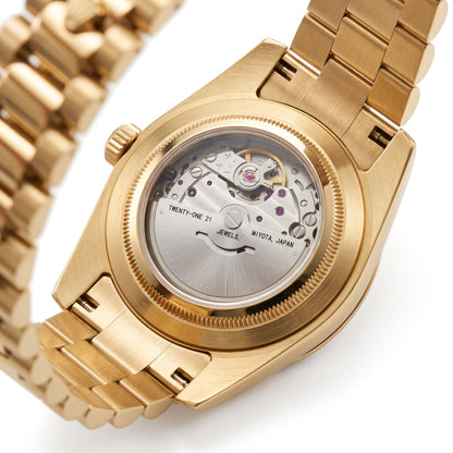 Seikodate gold-tone Seiko mod watch – exhibition case back