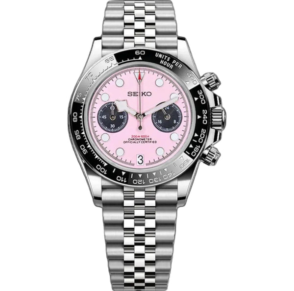 Blackteiko Chrono Pink - front dial view | The Golden Mods