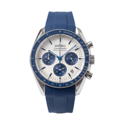 Seikomaster Snoopy Blue Seiko mod watch – white and blue dial, front view