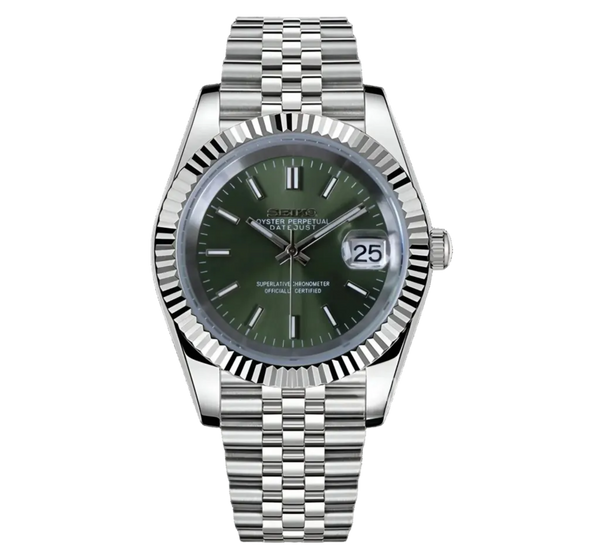 Seikojust Olive Green - front dial view | The Golden Mods