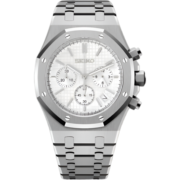 Seikoak White Chronograph - front dial view | The Golden Mods