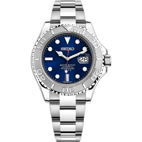 Yachteiko Silver and Navy Blue - front dial view | The Golden Mods