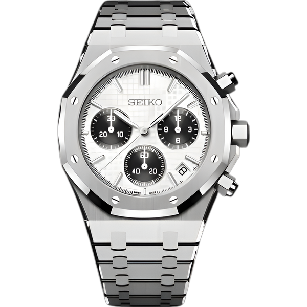 Seikoak Panda Chronograph - front dial view | The Golden Mods
