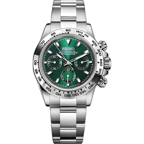 Seitona Silver and Green - front dial view | The Golden Mods