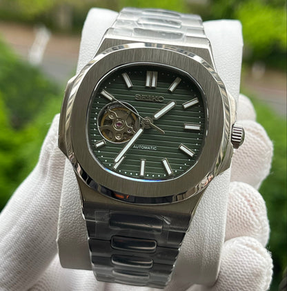 Nautiko Green Open Heart - front dial view | The Golden Mods