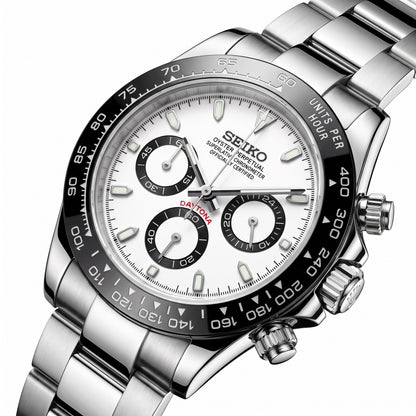 Seitona Panda Seiko mod watch – white panda dial, dial close-up