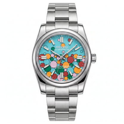 Oysteiko Bubbles Celebration Seiko mod watch front view | The Golden Mods