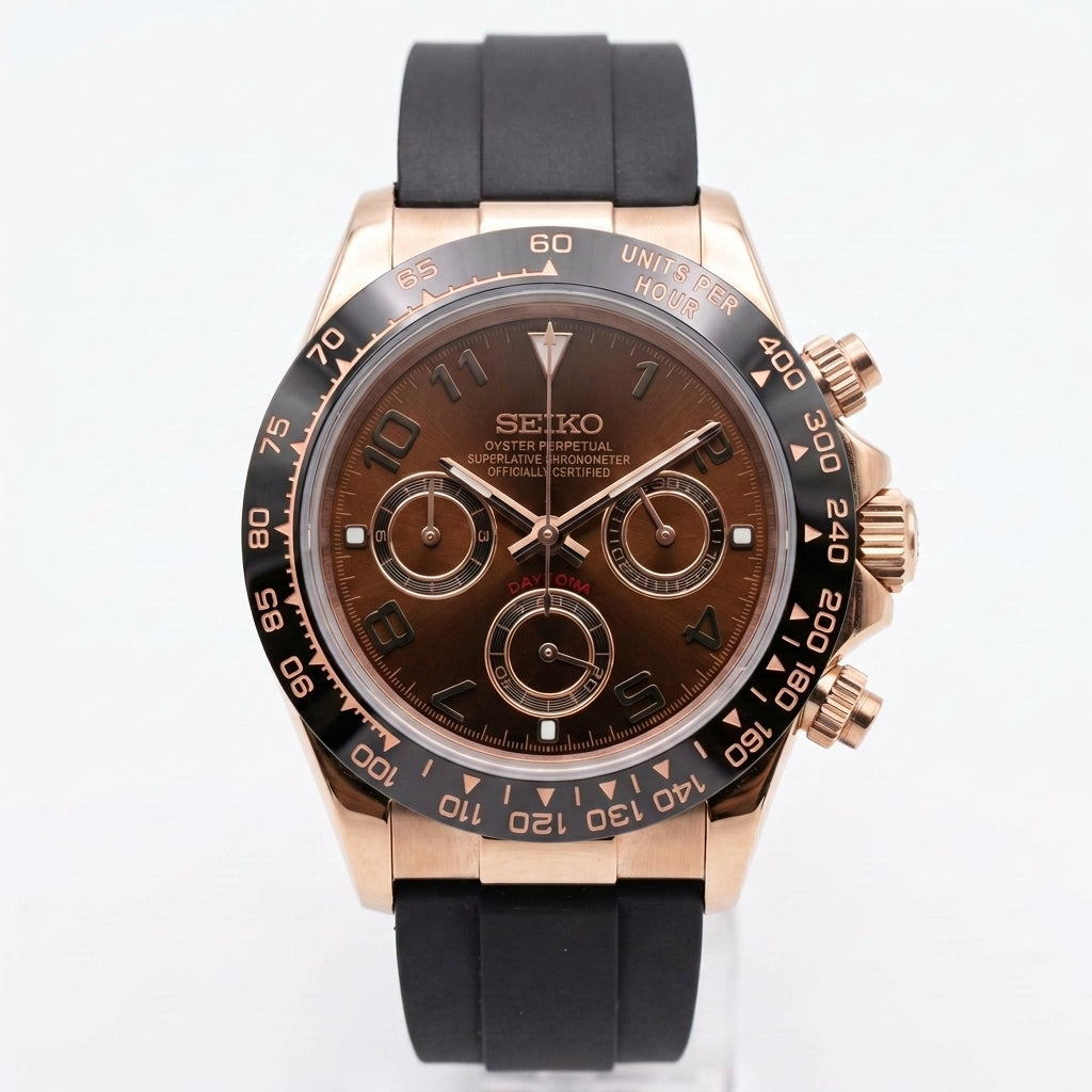 Seitona Chocolate Seiko mod watch – chocolate dial, front view