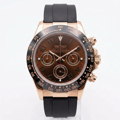 Seitona Chocolate Seiko mod watch – chocolate dial, front view