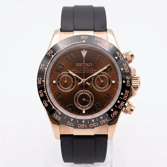 Seitona Chocolate Seiko mod watch – chocolate dial, front view