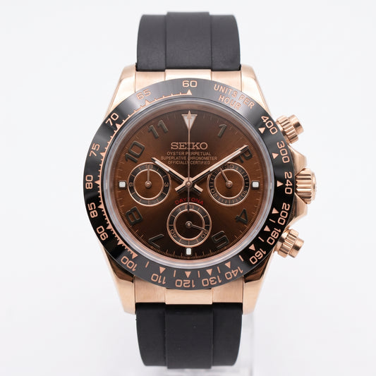 Seitona Chocolate OysterFlex Seiko mod watch front view | The Golden Mods