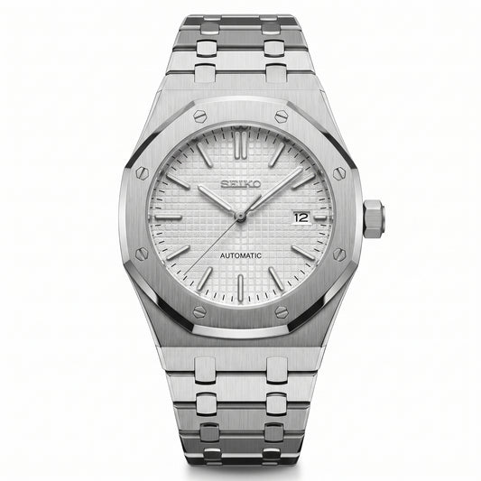 Seikoak White Seiko mod watch front view | The Golden Mods