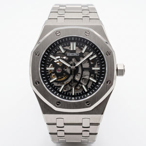 Seikoak Skeleton Seiko mod watch front view | The Golden Mods