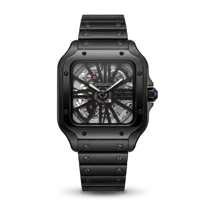 Santeiko Skeleton Black Seiko mod watch – skeleton dial, front view