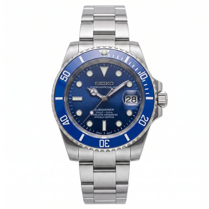 Seikomariner Smurf Seiko mod watch front view | The Golden Mods