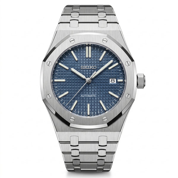 Seikoak Navy Blue Seiko mod watch – navy blue dial, front view