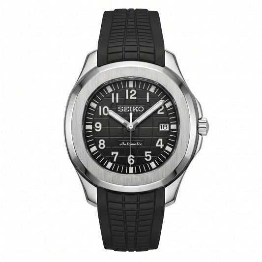 Seikonaut Black Seiko mod watch front view | The Golden Mods