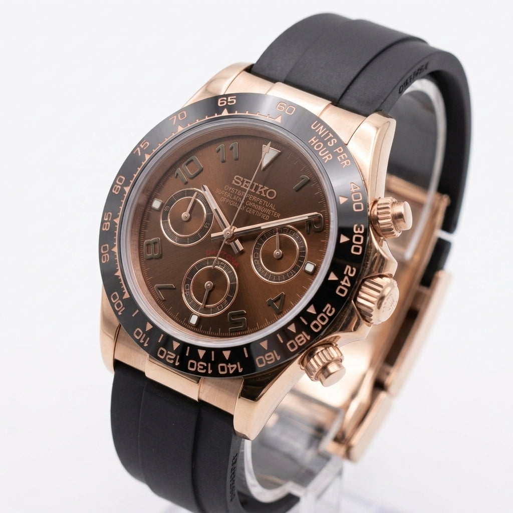Seitona Chocolate Seiko mod watch – chocolate dial, side view
