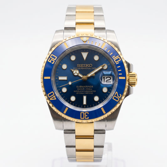 Seikomariner Bluesy Seiko mod watch front view | The Golden Mods