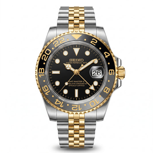 GMTeiko Zombie Two-Tone Seiko mod watch front view | The Golden Mods