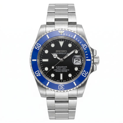 Seikomariner Cookie Monster Seiko mod watch front view | The Golden Mods