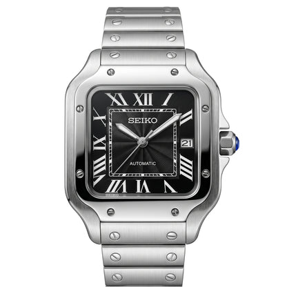Santeiko Black Textured Dial Seiko mod watch front view | The Golden Mods