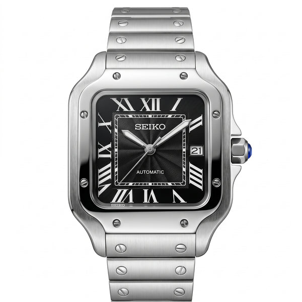 Santeiko Black Textured Dial Seiko mod watch front view | The Golden Mods