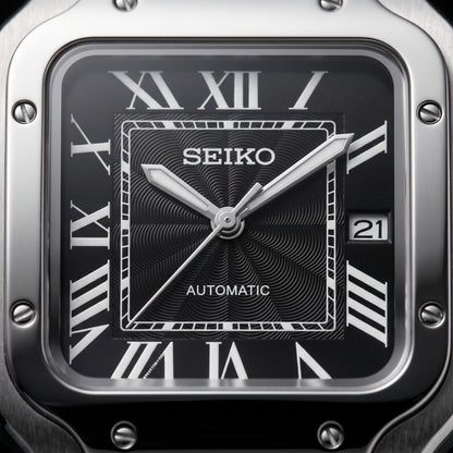 Santeiko Black Textured Dial Seiko mod watch side angle | The Golden Mods