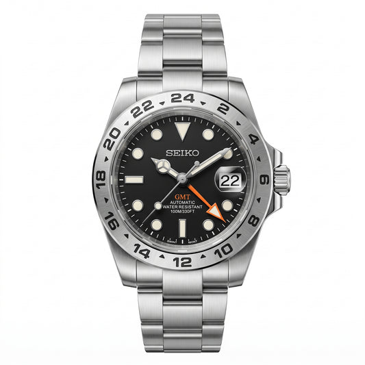 Exploreiko Black Seiko mod watch front view | The Golden Mods
