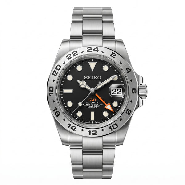 Exploreiko Black Seiko mod watch front view | The Golden Mods