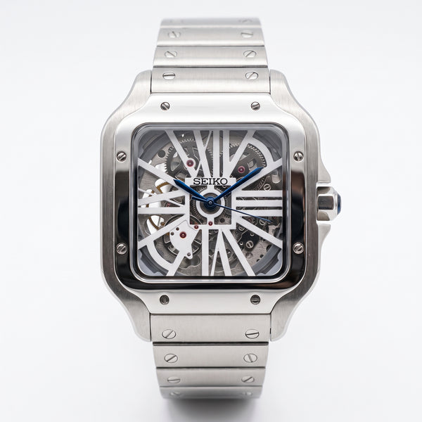Santeiko Skeleton Seiko mod watch – skeleton dial, front view