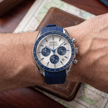 Seikomaster Snoopy Blue Seiko mod watch – white and blue dial, wrist shot