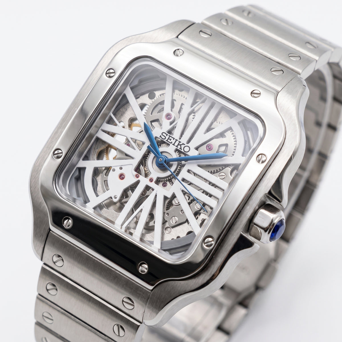 Santeiko Skeleton Seiko mod watch – skeleton dial, side view