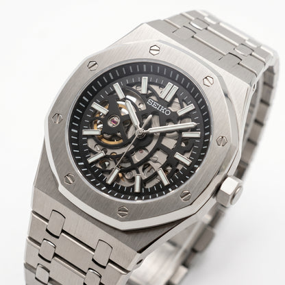 Seikoak Skeleton Seiko mod watch side angle | The Golden Mods