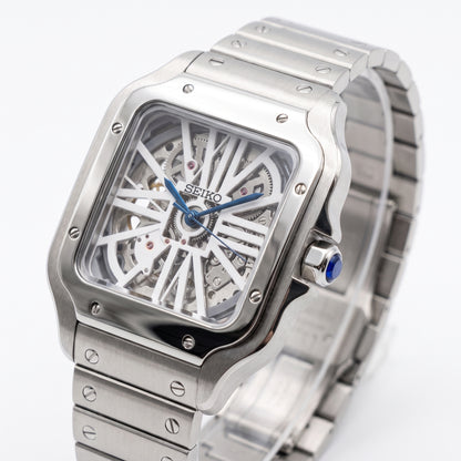 Santeiko Skeleton Seiko mod watch – skeleton dial, side view
