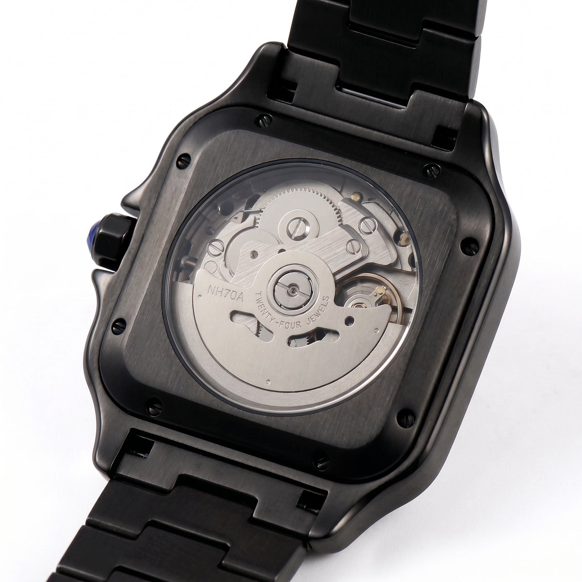 Santeiko Skeleton Black Seiko mod watch – exhibition case back