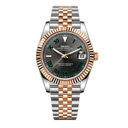 Seikojust Wimbledon Two Tones Rose Gold Seiko mod watch front view | The Golden Mods