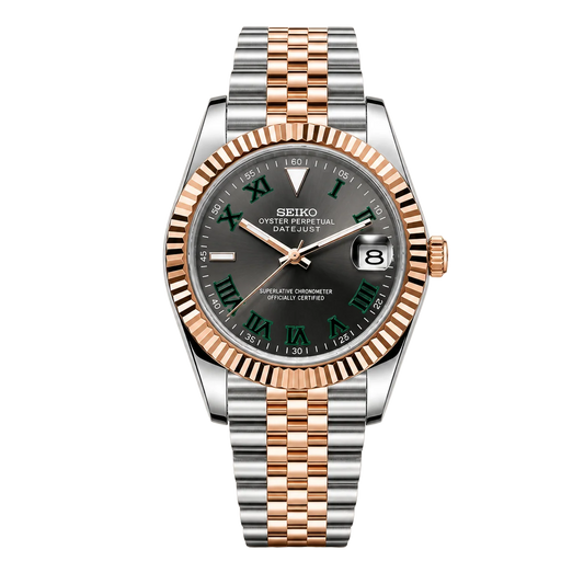 Seikojust Wimbledon Two Tones Rose Gold Seiko mod watch front view | The Golden Mods