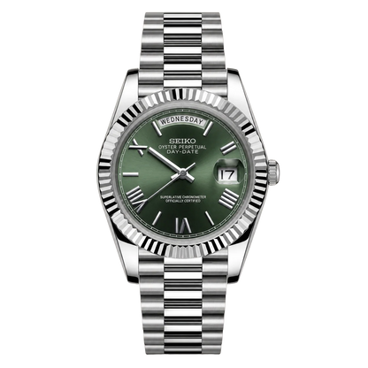 Seikodate Roman Green Seiko mod watch front view | The Golden Mods