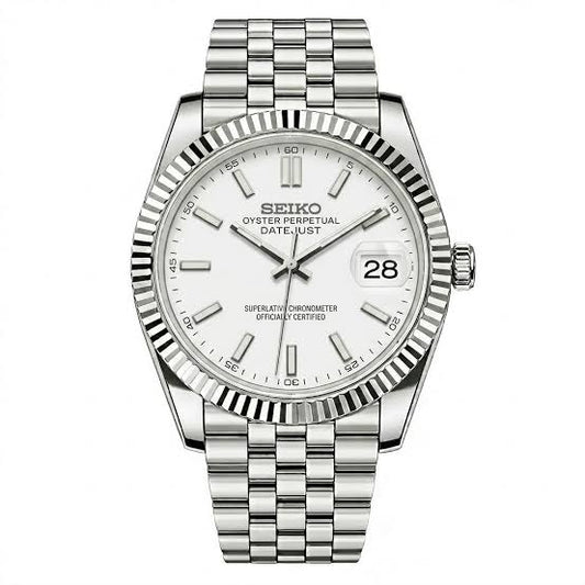 Seikojust White Seiko mod watch front view | The Golden Mods